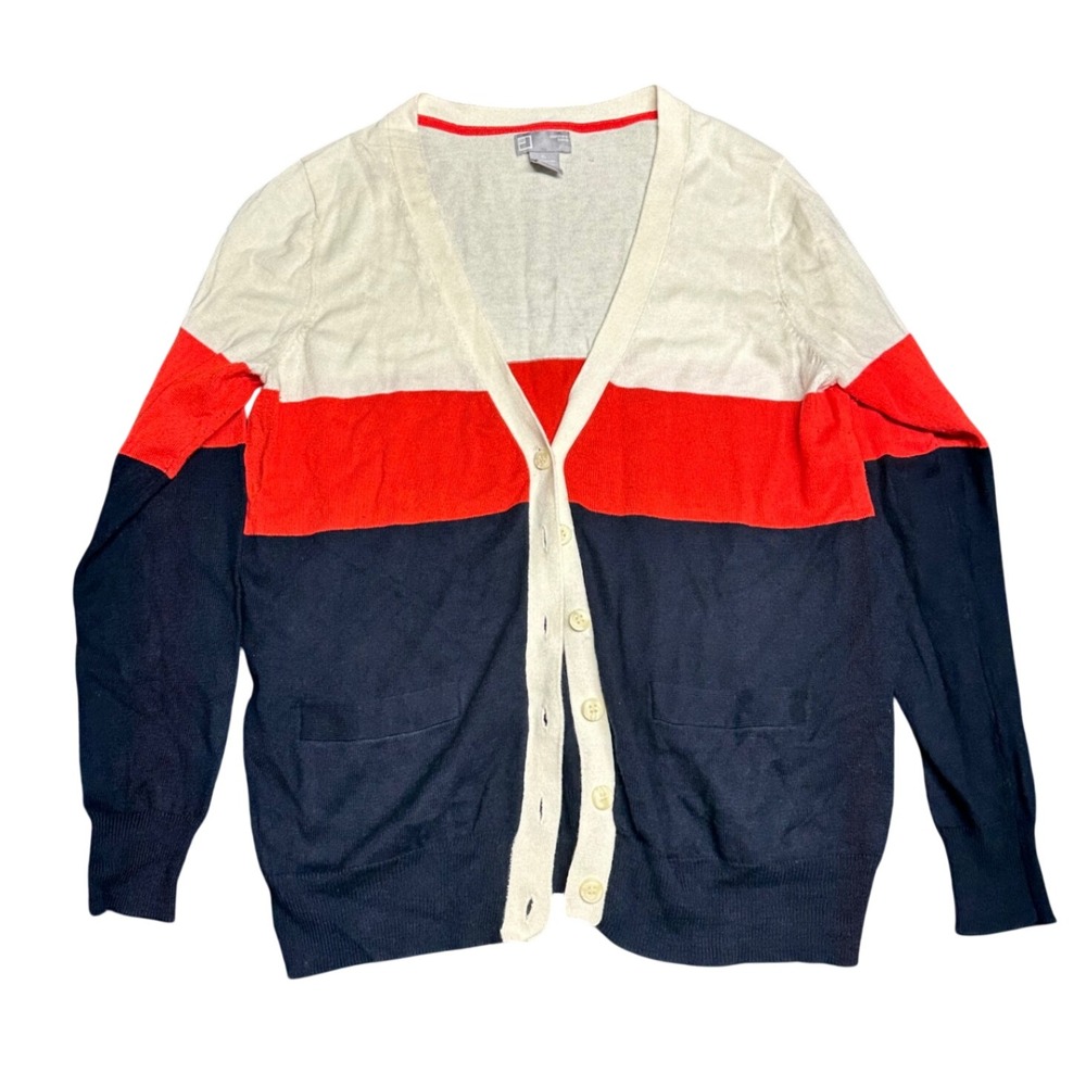 Cashmere blend cardigan colorblock coastal Americana lightweight layering soft
